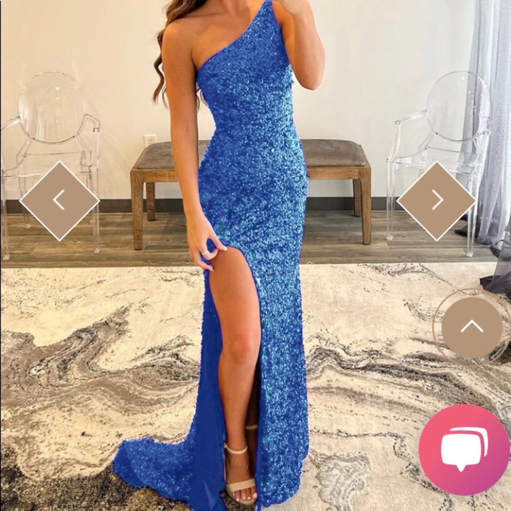 Berlinnova Mermaid Glitter One Shoulder Backless Prom Formal Gown with Sequins
